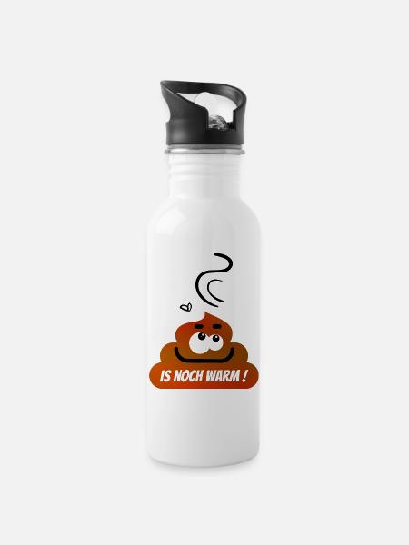 Lustiger Kack Haufen :-) - Trinkflasche mit integriertem Trinkhalm - Weiß