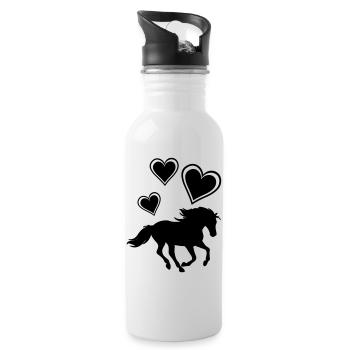 Pferd Herzen - Trinkflasche mit integriertem Trinkhalm - Weiß - Rechts