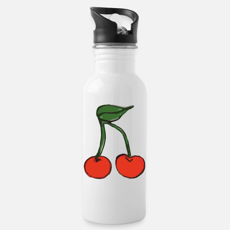 kirsche cherry - Trinkflasche mit integriertem Trinkhalm - Weiß