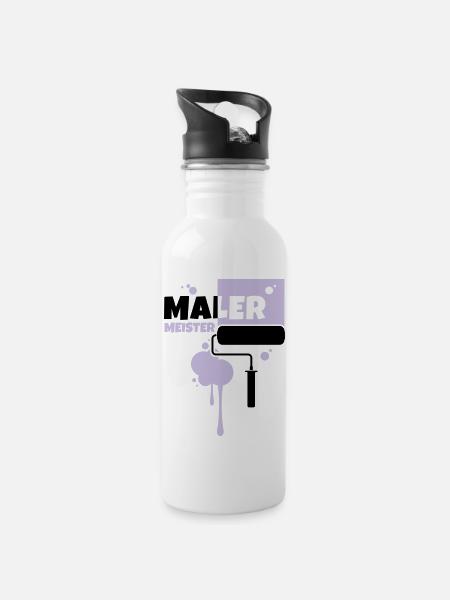 maler beruf malermeister - Trinkflasche mit integriertem Trinkhalm - Weiß