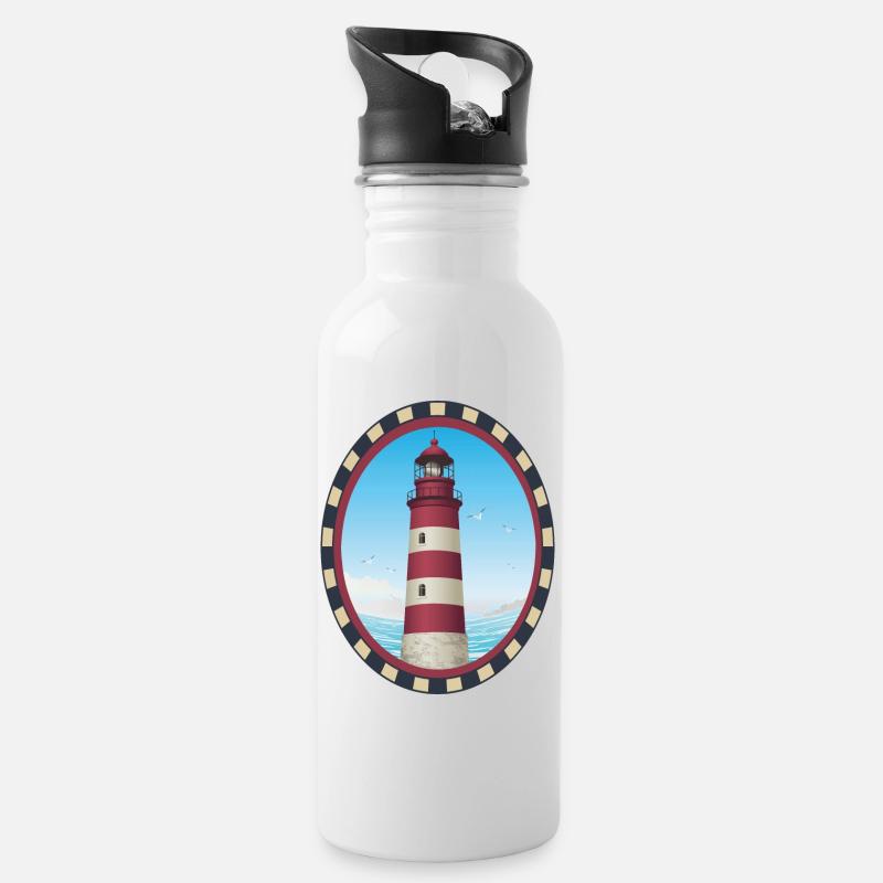 Leuchtturm Geschenk- Leuchtturm - Trinkflasche mit integriertem Trinkhalm - Weiß
