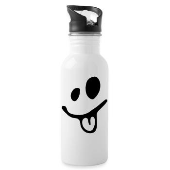 lachendes Gesicht zeigt dir die Zunge - Trinkflasche mit integriertem Trinkhalm - Weiß - Rechts