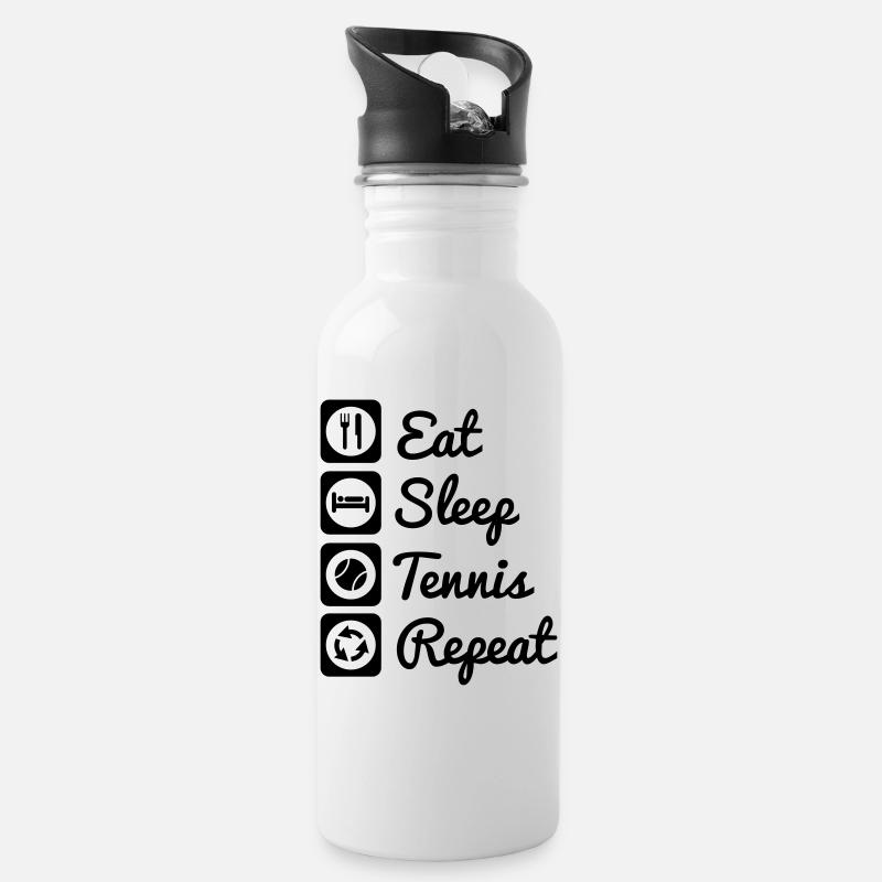 Eat sleep tennis repeat - Trinkflasche mit integriertem Trinkhalm - Weiß