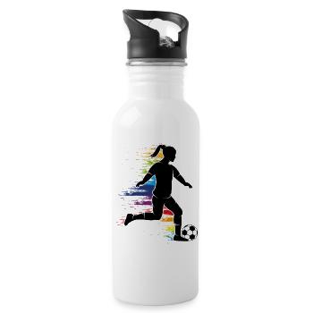 Footballer silhouette with colorful graffiti - Water bottle with straw - white - Right