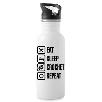 Eat Sleep Crochet Repeat - Trinkflasche mit integriertem Trinkhalm - Weiß - Rechts
