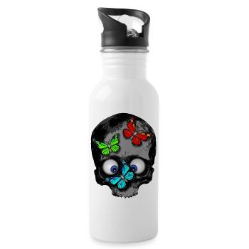 Totenkopf Schmetterlinge / skull butterflies - Trinkflasche mit integriertem Trinkhalm - Weiß - Rechts