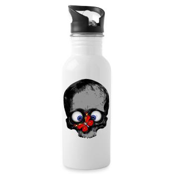 Totenkopf Schmetterling rot / Skull butterfly - Trinkflasche mit integriertem Trinkhalm - Weiß - Rechts