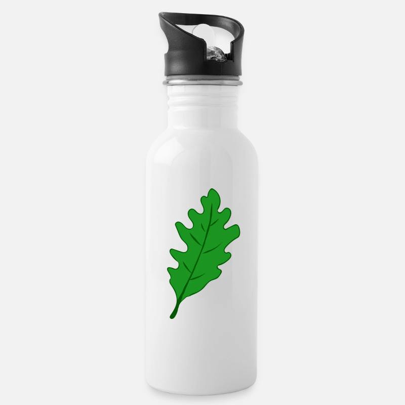 Eiche - Eichenblatt - Trinkflasche mit integriertem Trinkhalm - Weiß