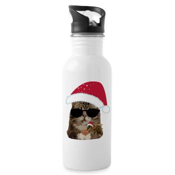 Weihnachten Katze cool mit Biene Keks - Trinkflasche mit integriertem Trinkhalm - Weiß - Rechts