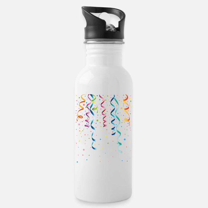 Silvester. Bunte Luftschlangen mit Konfetti. - Trinkflasche mit integriertem Trinkhalm - Weiß
