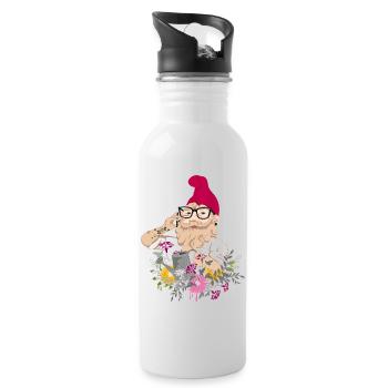 Ein Gartenzwerg als Hipster mit Brille und Tattoos - Trinkflasche mit integriertem Trinkhalm - Weiß - Rechts