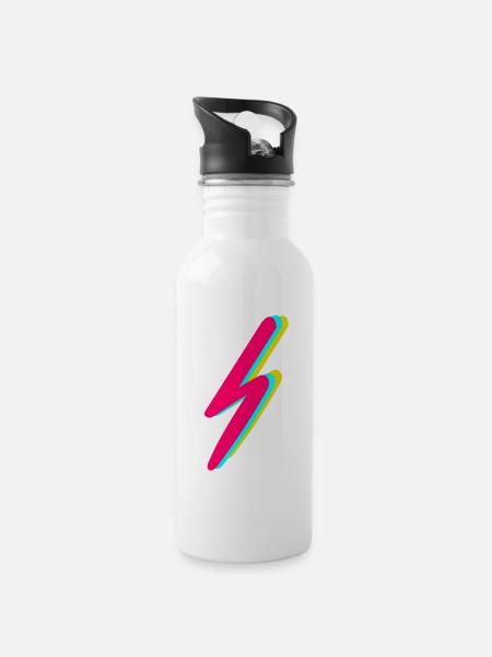 Blitz - Trinkflasche mit integriertem Trinkhalm - Weiß