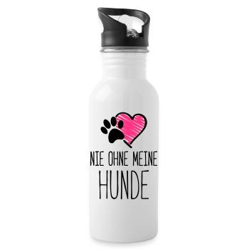 hunde nie ohne herz - Trinkflasche mit integriertem Trinkhalm - Weiß - Rechts