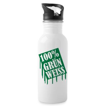 100_gruen_weiss - Trinkflasche mit integriertem Trinkhalm - Weiß - Rechts