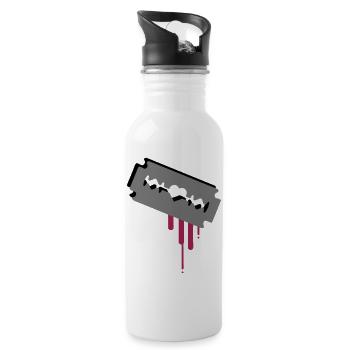Razor blade with heart and blood - Water bottle with straw - white - Right