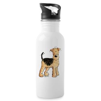 Happy Airedale Terrier I Hunde Comic - Trinkflasche mit integriertem Trinkhalm - Weiß - Rechts