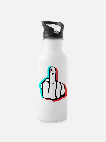 Fuck Finger - Trinkflasche mit integriertem Trinkhalm - Weiß