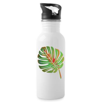 Monstera Blatt - Trinkflasche mit integriertem Trinkhalm - Weiß - Rechts