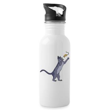 Chat avec souris - Gourde avec paille intégrée - blanc - Droite
