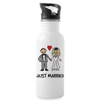 Gerade verheiratetes T-Shirt Hochzeitsgeschenk - Trinkflasche mit integriertem Trinkhalm - Weiß - Rechts