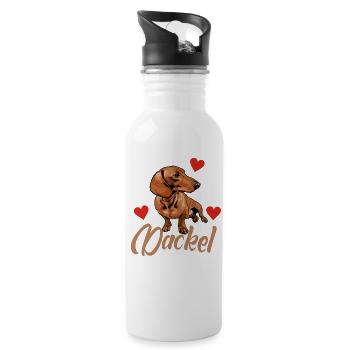 Dackel mit Herzen :-) - Trinkflasche mit integriertem Trinkhalm - Weiß - Rechts