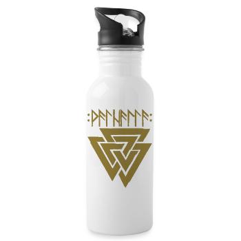 Valhalla in Runen mit Valknut, Symbol von Odin - Trinkflasche mit integriertem Trinkhalm - Weiß - Rechts
