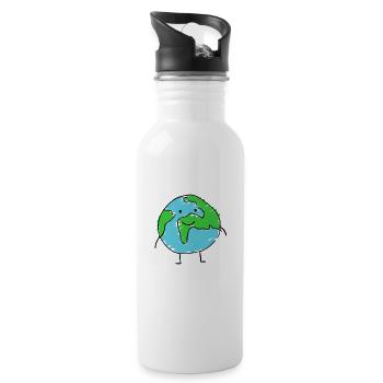 Welt - Zeichnung - Trinkflasche mit integriertem Trinkhalm - Weiß - Rechts