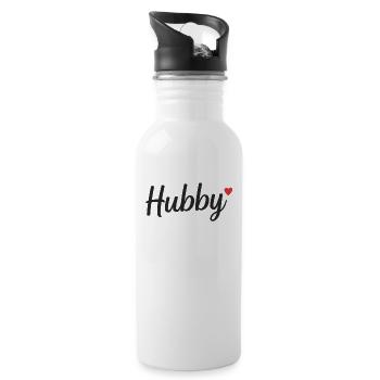 Hubby Mann Ehemann Paar Geschenk Geburtstag - Trinkflasche mit integriertem Trinkhalm - Weiß - Rechts