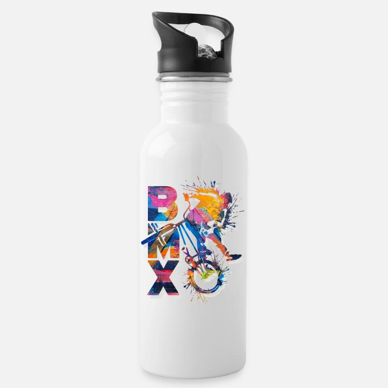 BMX / bmx / bmx / idée cadeau / anniversaire BMX - Gourde avec paille intégrée - blanc
