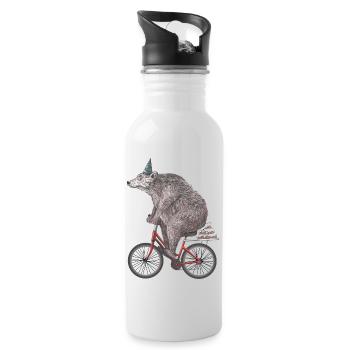 Funny and funny bear on bike happy birthday to you - Water bottle with straw - white - Right
