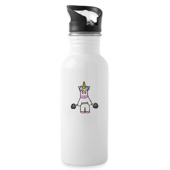 Unicorn with a dumbbell - Water bottle with straw - white - Right