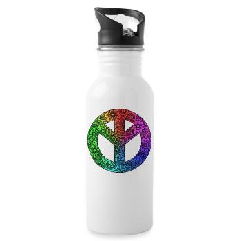 Frieden - buntes Friedenssymbol - Trinkflasche mit integriertem Trinkhalm - Weiß - Rechts