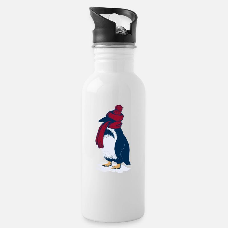 Penguin - Water bottle with straw - white