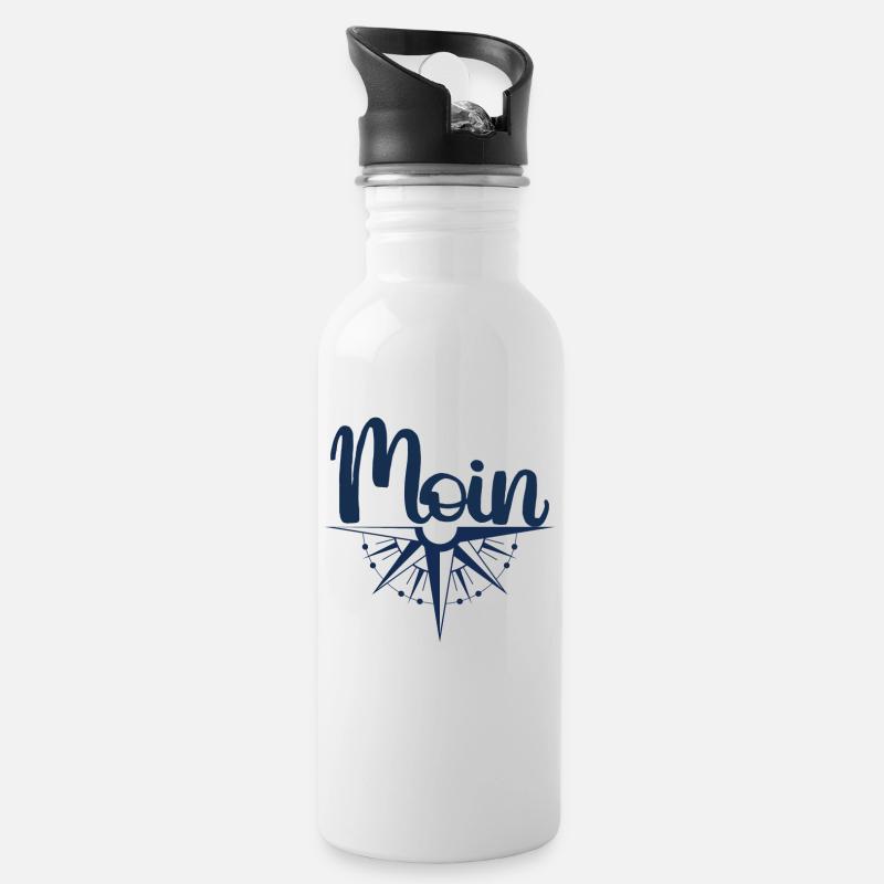 "MOIN Seemann" - handgeschriebenes Design - Trinkflasche mit integriertem Trinkhalm - Weiß