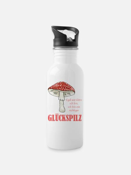 Fliegenpilz Pilz Glückspilz Illustration Motiv - Trinkflasche mit integriertem Trinkhalm - Weiß