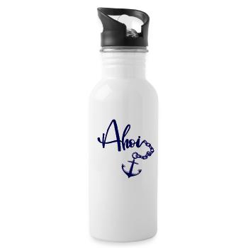 Ahoi, werf den Anker - Trinkflasche mit integriertem Trinkhalm - Weiß - Rechts