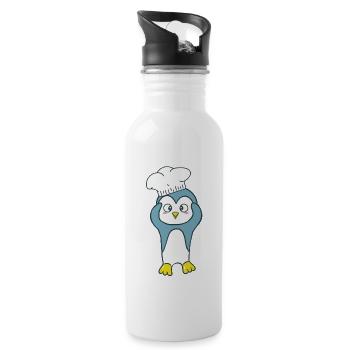 Penguin with a chef hat - Water bottle with straw - white - Right