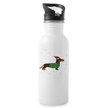 Weihnachten Hund Dackel Dachshund - Trinkflasche mit integriertem Trinkhalm - Weiß - Rechts