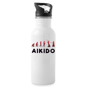 Affe Evolution zu Kämpfer Aikido Rotes Schwert - Trinkflasche mit integriertem Trinkhalm - Weiß - Rechts