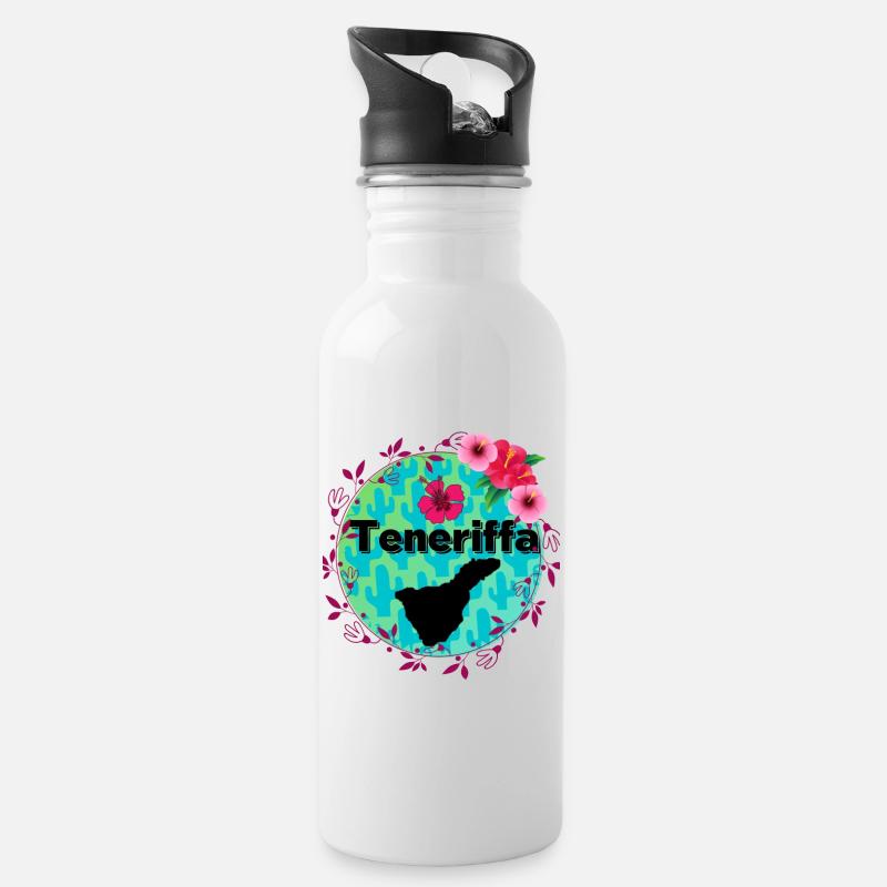 Teneriffa flowers - Trinkflasche mit integriertem Trinkhalm - Weiß
