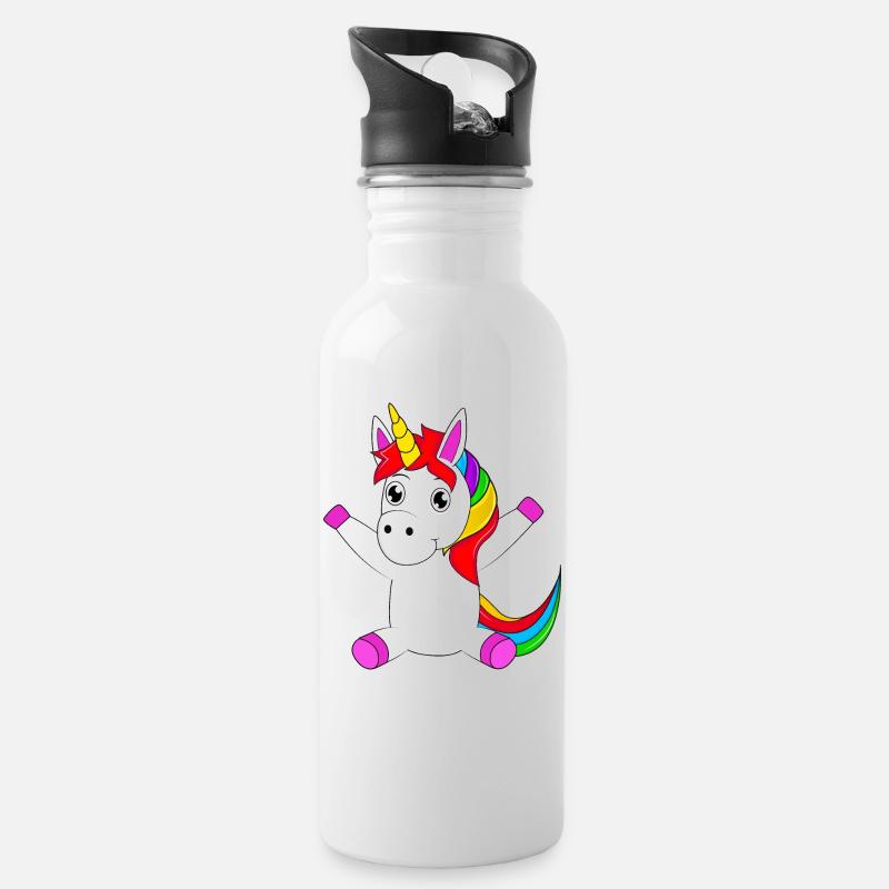 Einhorn - Trinkflasche mit integriertem Trinkhalm - Weiß