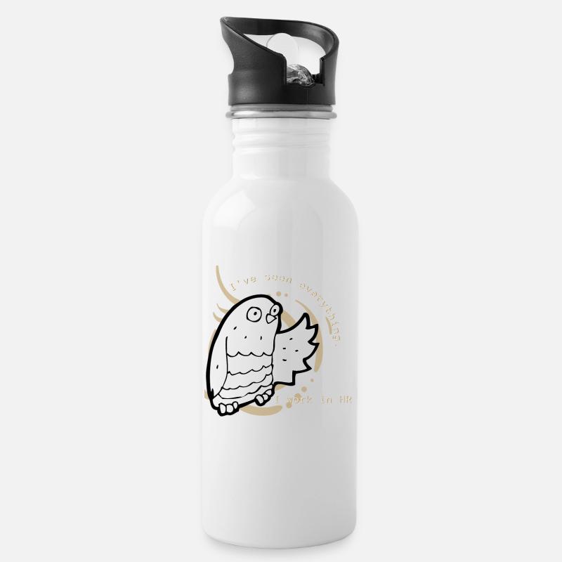 Eule braun - I work in HR - Trinkflasche mit integriertem Trinkhalm - Weiß