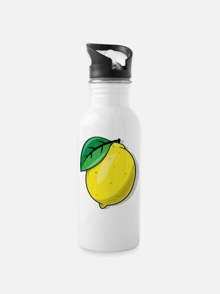 Zitrone - Trinkflasche mit integriertem Trinkhalm - Weiß