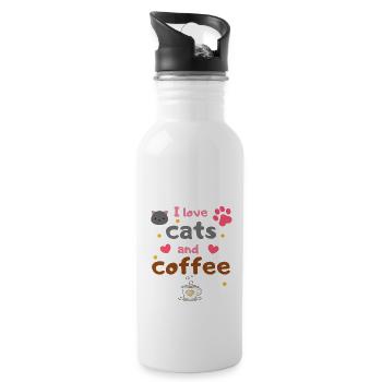 I love cats and coffee - Trinkflasche mit integriertem Trinkhalm - Weiß - Rechts