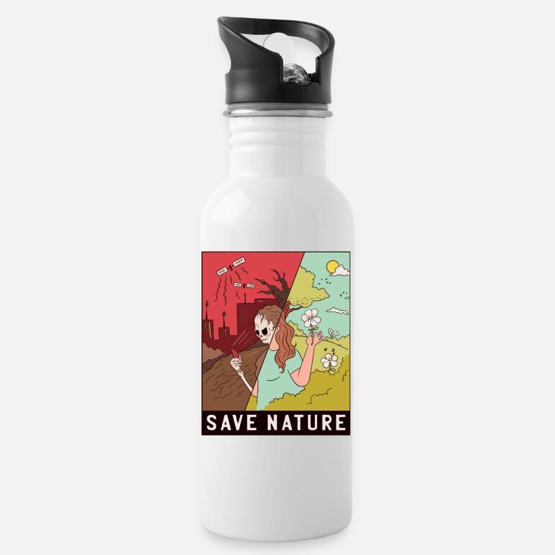 Save Nature (écologie) - Gourde avec paille intégrée - blanc