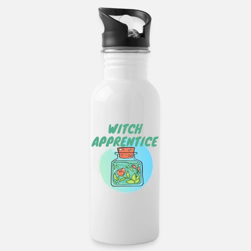 witch apprentice green - Water bottle with straw - white