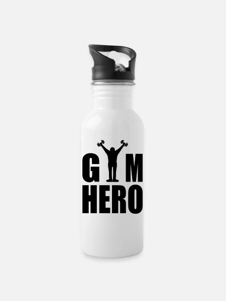 GYM Hero - Water bottle with straw - white