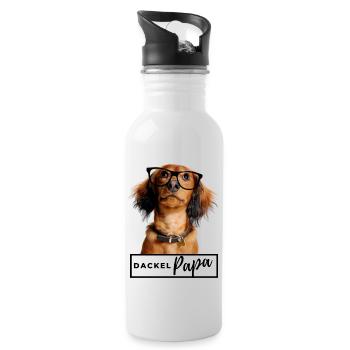 Dackel Papa - Dackel mit Brille - Trinkflasche mit integriertem Trinkhalm - Weiß - Rechts