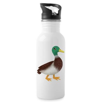 Simple mallard Duck Hand Drawn - Water bottle with straw - white - Right