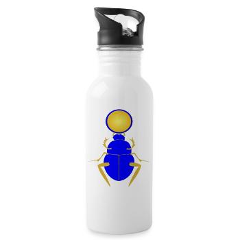 Ancient Egyptian Lapis Blue Scarab beetle and Aten - Water bottle with straw - white - Right